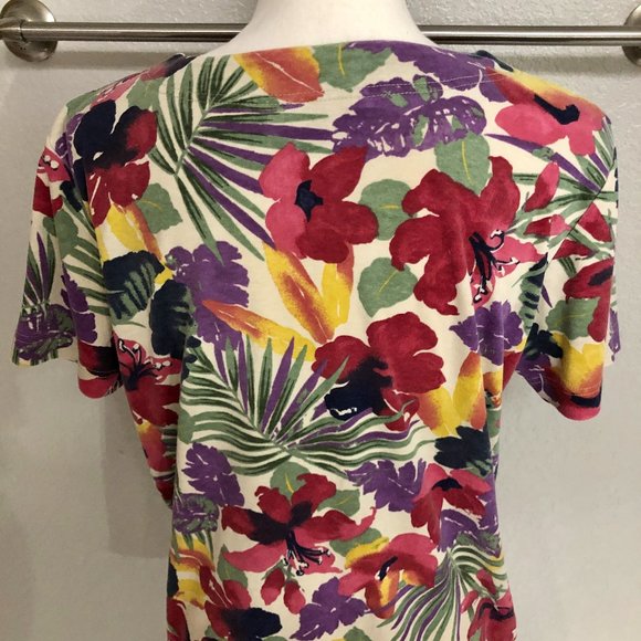 Tropical Floral Pattern Cotton Blend Shirt - Size Women's Small - Picture 4 of 9